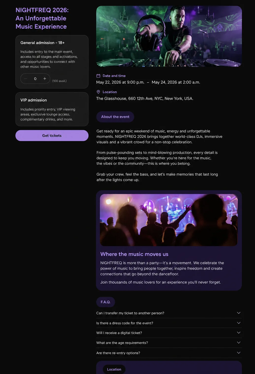 A real Eventtia event page — dark-themed brand event.